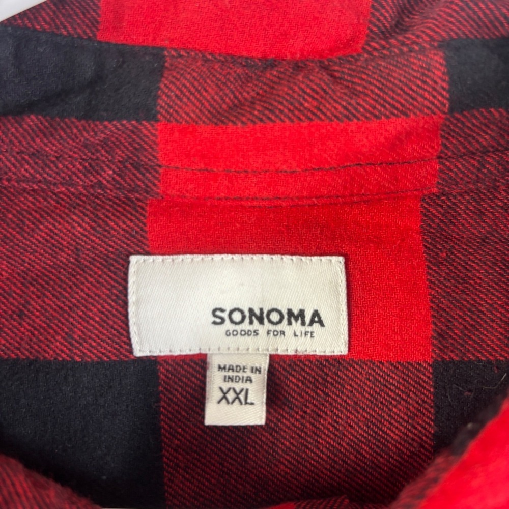 Sonoma Goods For Life Mens XXL Red Black Buffalo Plaid Supersoft Flannel Shirt - Picture 2 of 16